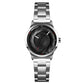 Ladies silver-tone quartz business watch with black 3D dial and metal link bracelet