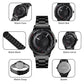 Quartz watch parts diagram showing case, dial, band, clasp, quartz and mirror