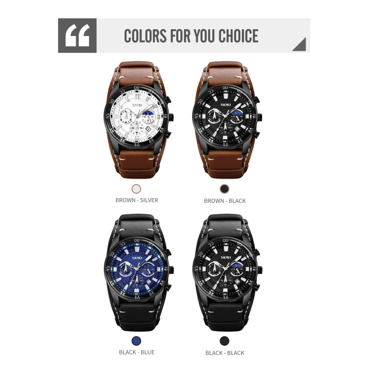 Assorted SKMEI moonphase calendar stopwatch watches with leather straps in multiple colors