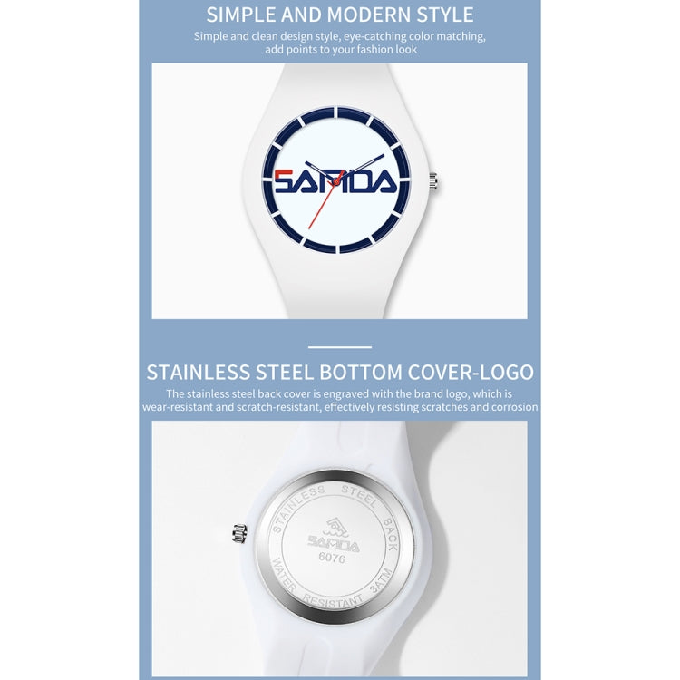 Stainless steel watch case back with engraved logo on white silicone strap