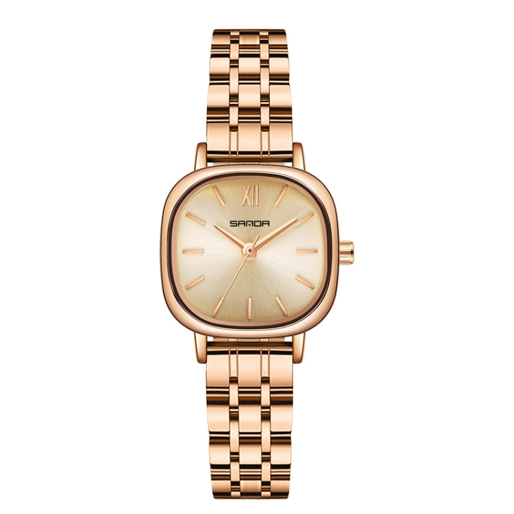Women’s quartz watch with rose gold-tone steel bracelet and oval cream dial