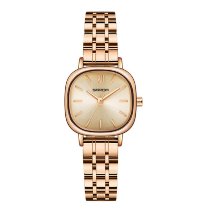 Women’s quartz watch with rose gold-tone steel bracelet and oval cream dial