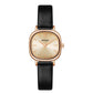 Women’s quartz watch with black leather strap and oval cream dial