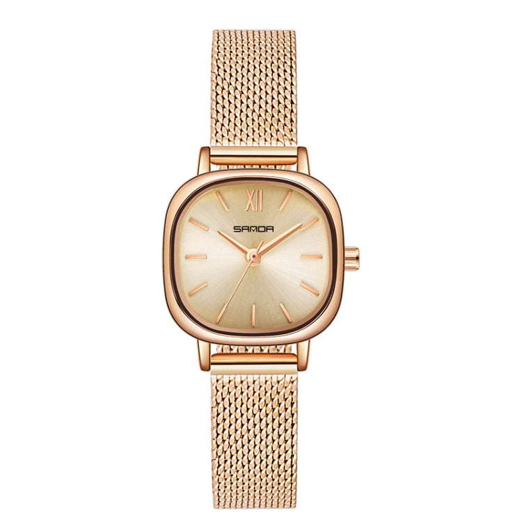 Women’s quartz watch with rose gold-tone mesh bracelet and oval cream dial