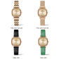Women’s quartz watch variations: rose gold steel, black leather, green leather, rose mesh
