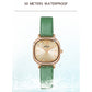 Women’s quartz watch with green leather strap and oval cream dial with gold-tone hands