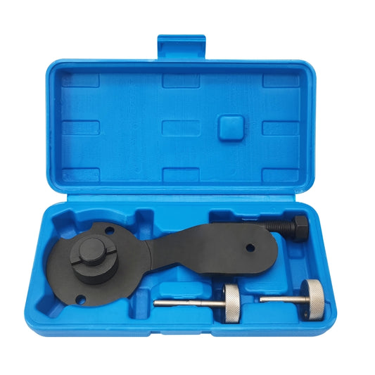 Engine timing tool set with crank locking tool in blue plastic case