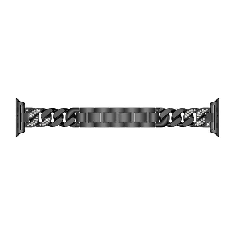 Black alloy watch band with crystal inlay and metal clasp ends