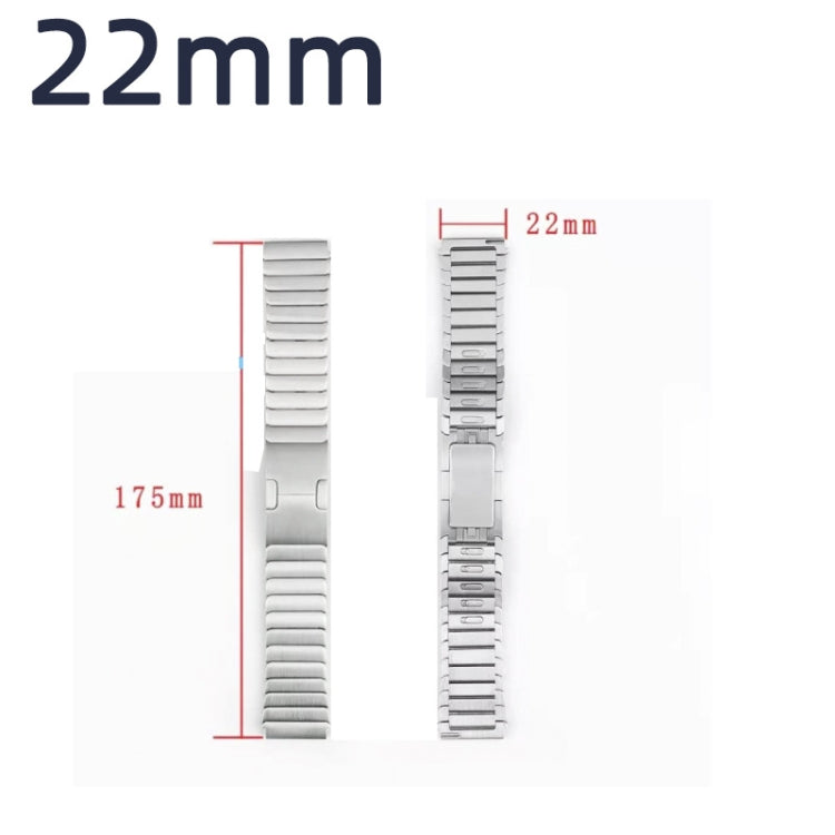 22mm stainless steel watch band with ribbed link design, light gray color