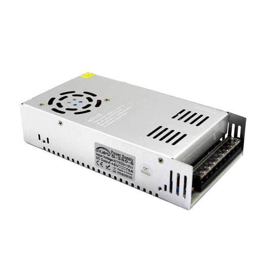 Regulated LED switching power supply, silver metal box with vented fan and multi-pin output