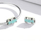 Two mini bus charm beads on silver snake chain, mint and pale yellow enamel