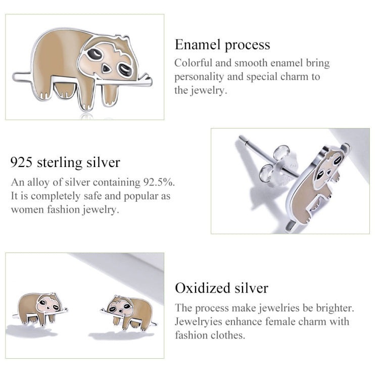 925 sterling silver sloth stud earrings with enamel body and front enamel face