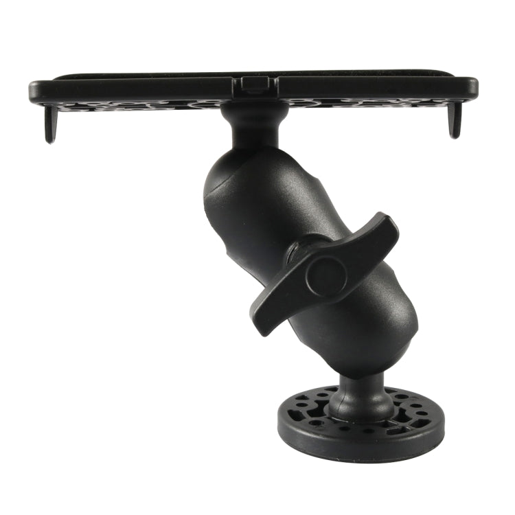 Black fish finder mount bracket with swivel arm and round mounting base plate