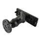 Black transducer mounting bracket with round disc base and angled support arm