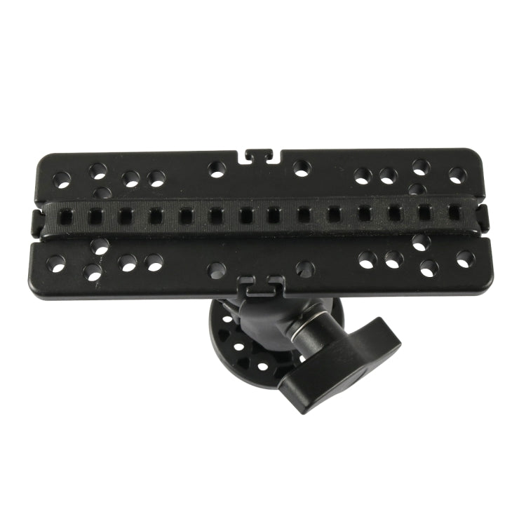 Black transducer bracket with perforated mounting plate and swivel support