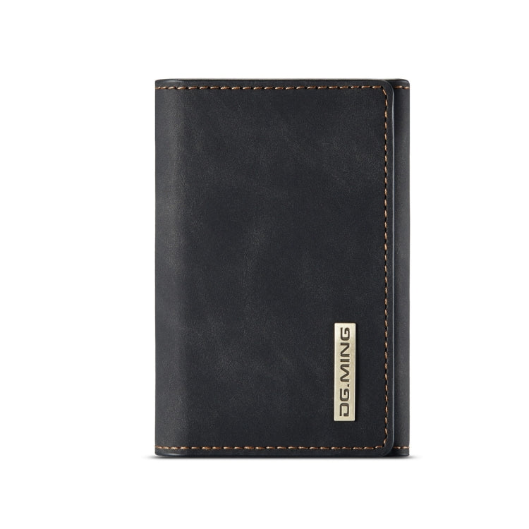 DG.MING 3-fold multi card wallet, black front view with stitched border and logo