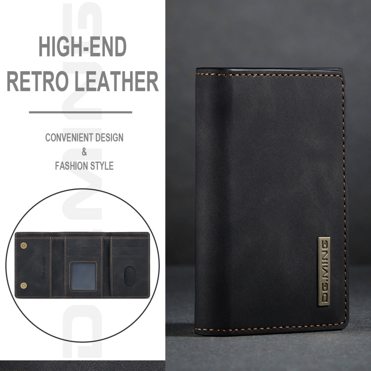 DG.MING 3-fold multi card wallet in black, angled view with logo patch