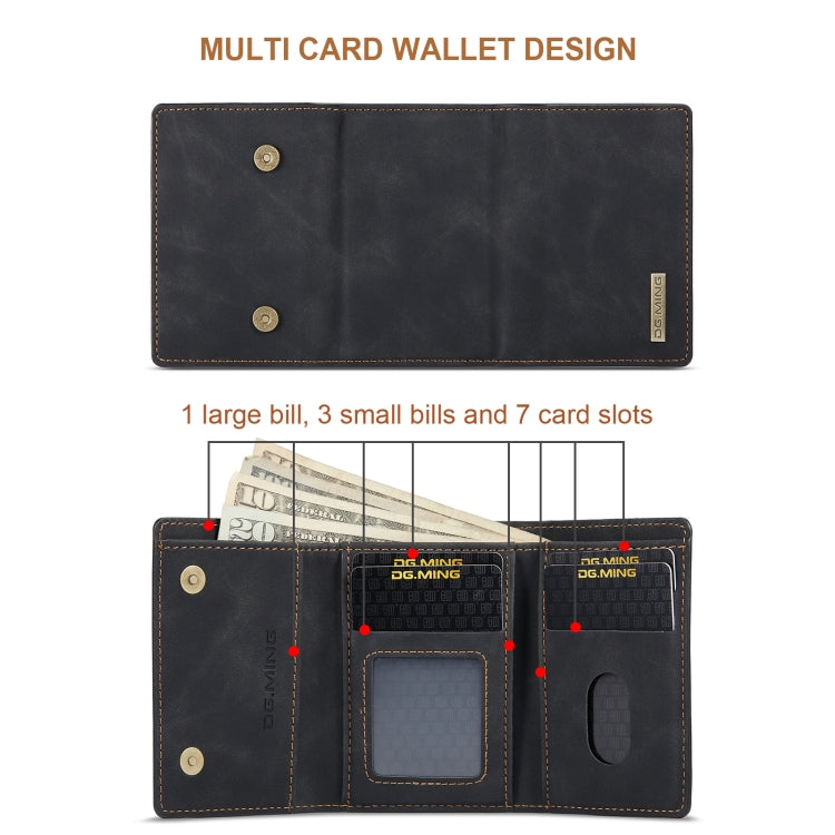 DG.MING multi card wallet, black exterior with two metal snaps and logo patch