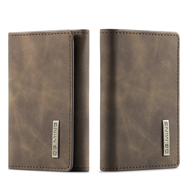DG.MING 3-fold multi card wallet in dark brown with stitched edges and logo patch