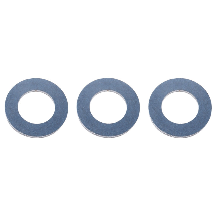 Oil drain plug washer gaskets, three blue round washers with central holes