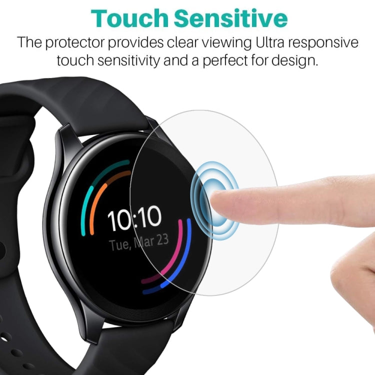 Touchscreen watch screen protector film, finger touch over clear display