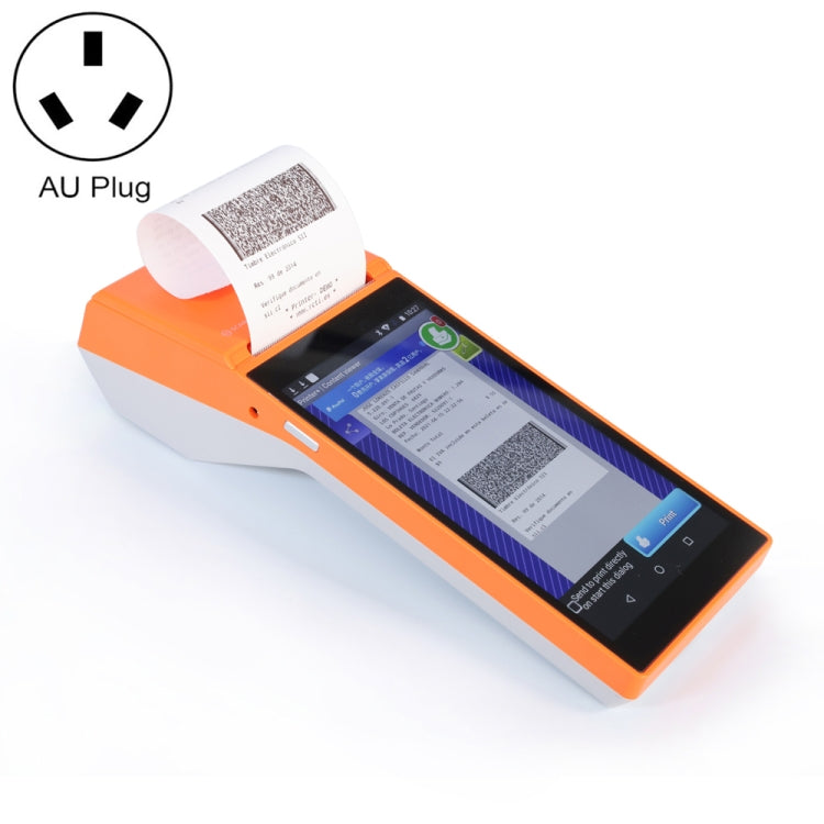Orange handheld POS receipt printer with 5.5 inch HD screen and AU plug