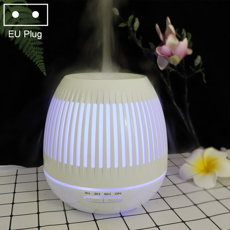White 400ml hollow-out LED humidifier, EU plug, purple light glow