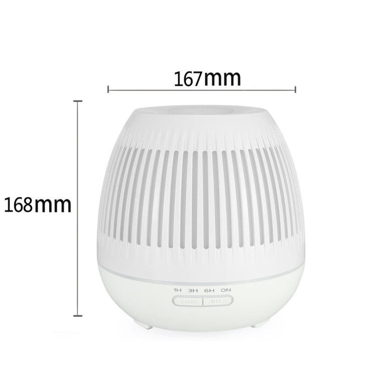 White 400ml hollow-out LED humidifier, front view with size