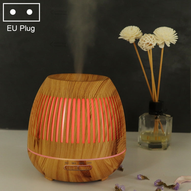 Light brown wood 400ml hollow-out LED humidifier, EU plug, red light