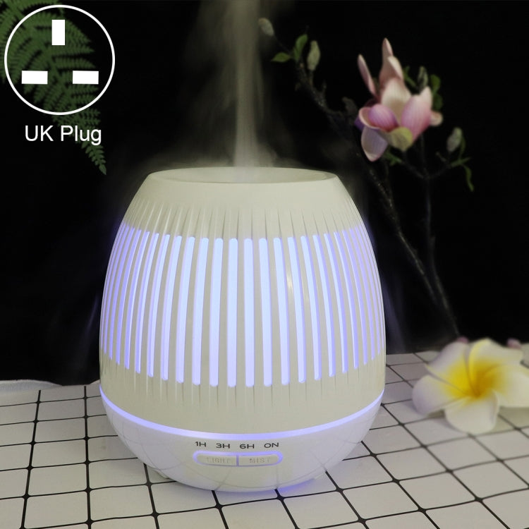 White 400ml hollow-out LED humidifier, UK plug, purple light glow