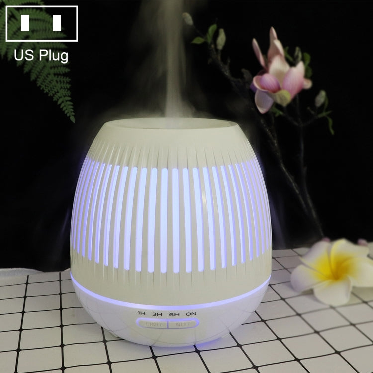 White hollow-out LED humidifier with colorful glow light and mist diffuser base