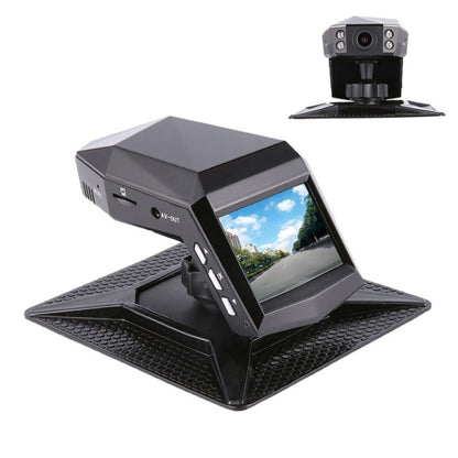 Hidden dash cam with flip-out display, black housing, and textured mounting base.