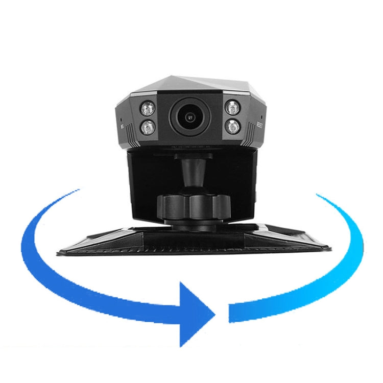 Front view of hidden dash cam with wide lens, four sensors, and central rotating mount.