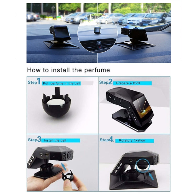 Installation guide diagram for hidden dash cam with rotatable mounting steps and setup.