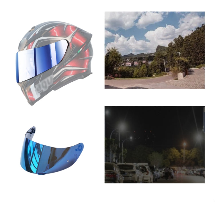 Motorcycle helmet visor lens, anti-UV wind shield, reflective blue mirror tint