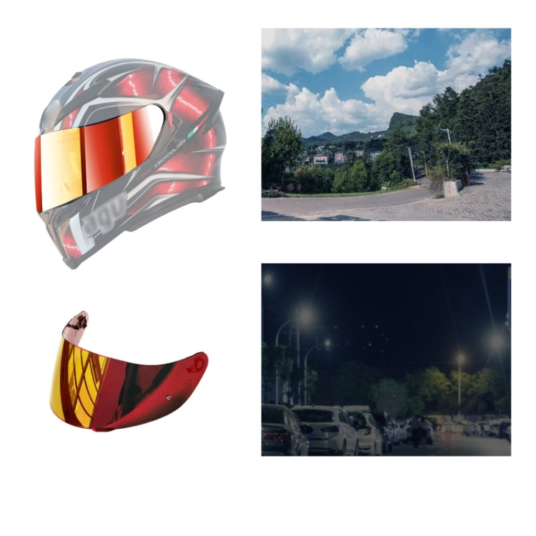 Motorcycle helmet visor lens, anti-UV wind shield, reflective orange-red tint