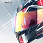 Anti-UV motorcycle helmet visor lens with iridescent reflective tint