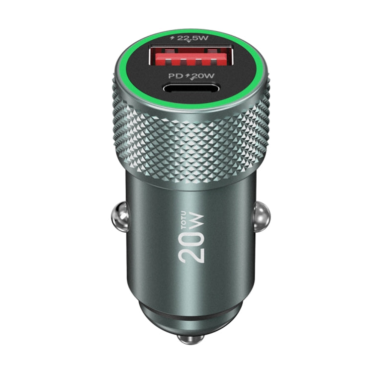 TOTU 20W car charger with PD display and textured metal body, dark gray