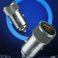 TOTU 20W car charger with knurled grip, metallic finish, and lit PD screen