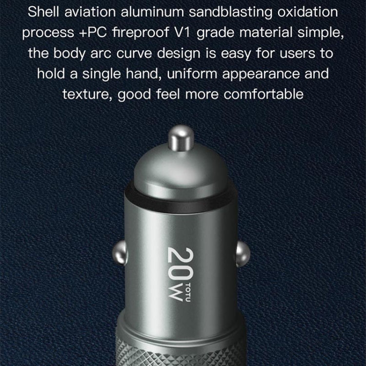 TOTU 20W aluminum car charger with smooth top and side button details