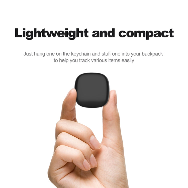 Black square locator tracker held in hand, compact anti-lost tag