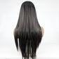Center-parted long straight wig, back view, dark black straight hair