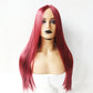 Center-parted long straight wig, wine red, smooth long straight hair, blunt ends