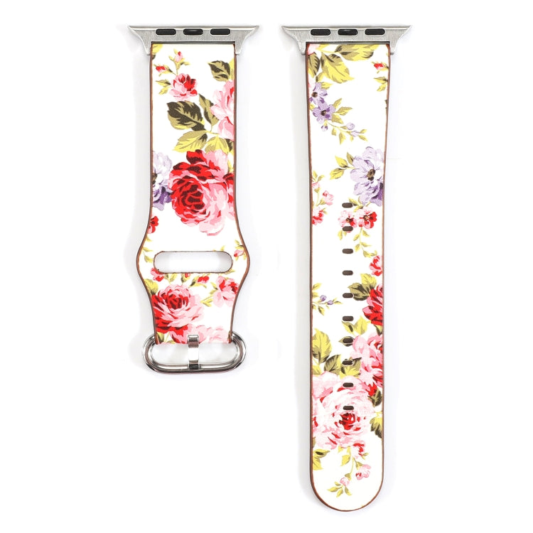 Two floral watch straps with multicolor flower prints and silver metal pin buckles.