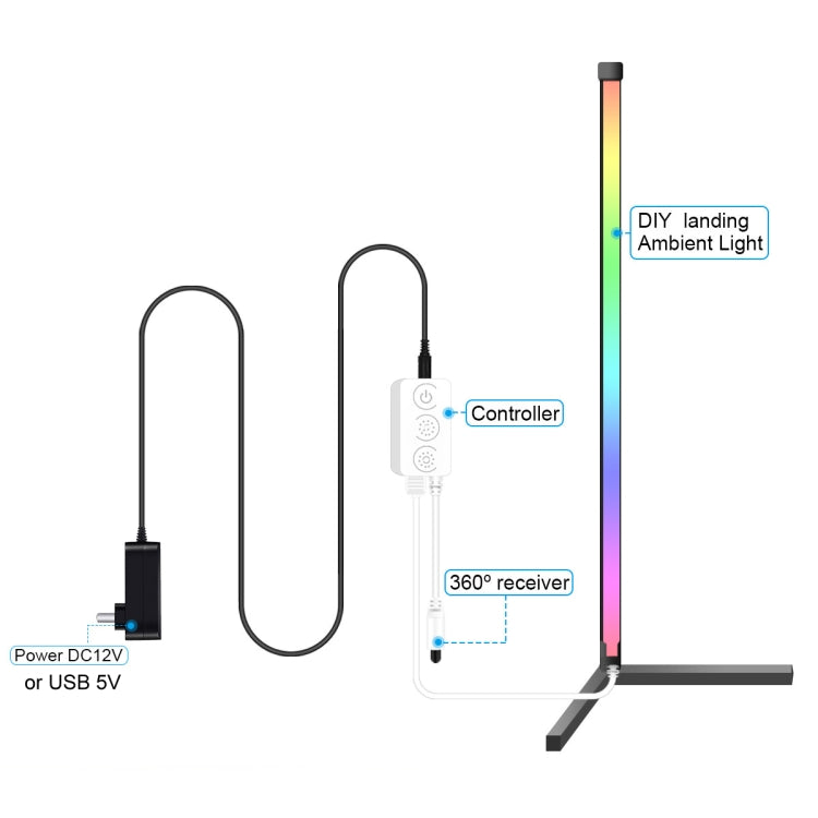 USB-powered LED floor light bar with remote controller and cables