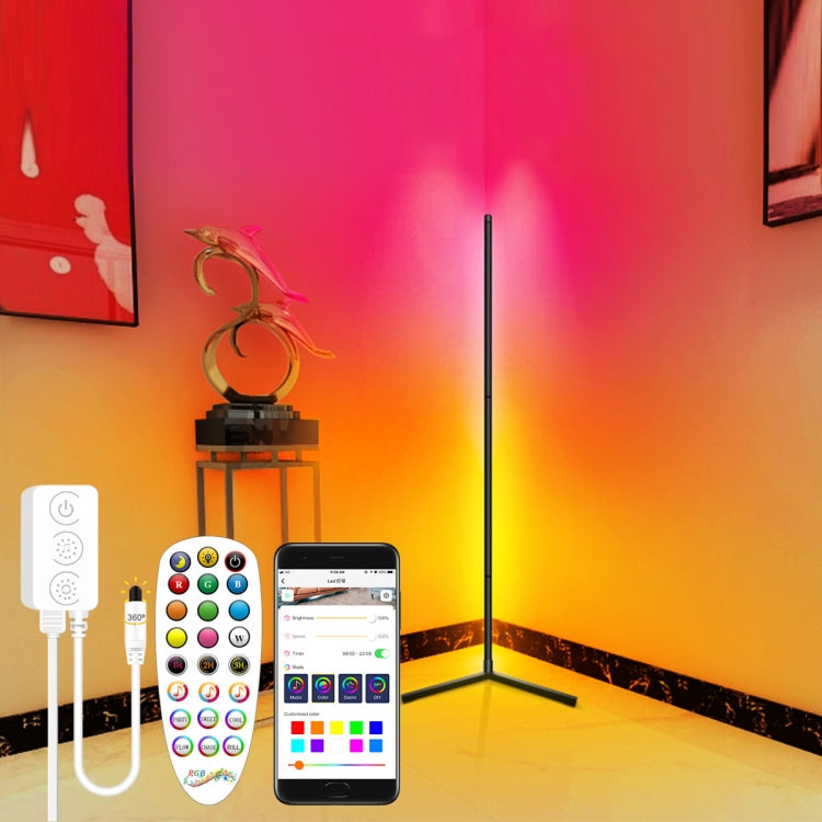 LED floor atmosphere lamp with standing light bar and remote control on the floor