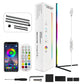 RGB LED floor light with multi-color LED tubes, remote, smartphone, and accessories