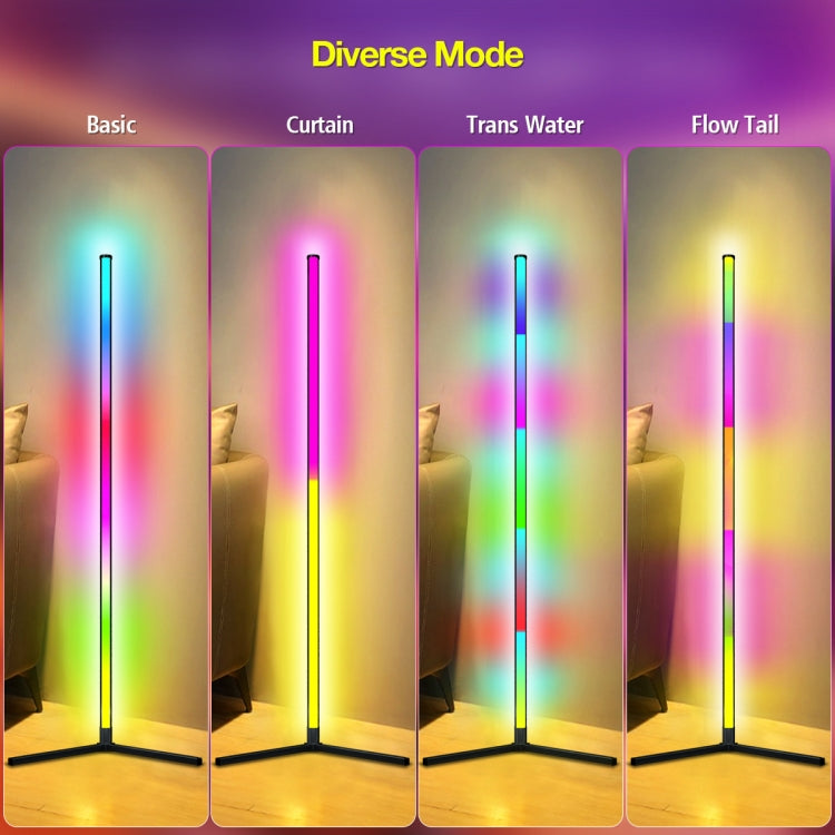 RGB LED floor light showing multiple lighting modes with vertical color glow