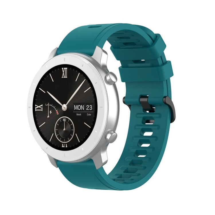 Dark teal silicone smartwatch replacement strap with adjustable buckle and vented holes
