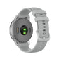 Light gray silicone smartwatch replacement strap with textured perforations and quick-release buckle